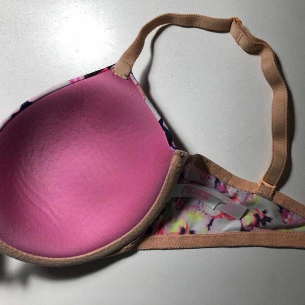 #3484-2 PINK Victoria's Secret Floral Padded T-shirt Bra Size 34D - Picture 3 of 5